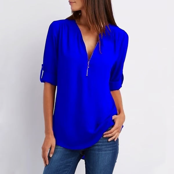 Quelina - 3/4 Mouw Losse Rits Blouse