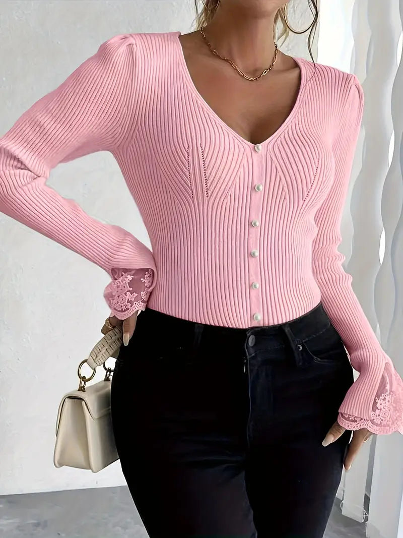Noralissa - Elegante Trui met Kant en V-Hals