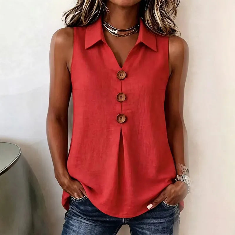 Rosine - Mouwloze damesblouse van katoen met knopen