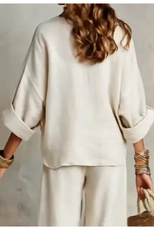 Annemarie - V-hals damesensemble met brede broek