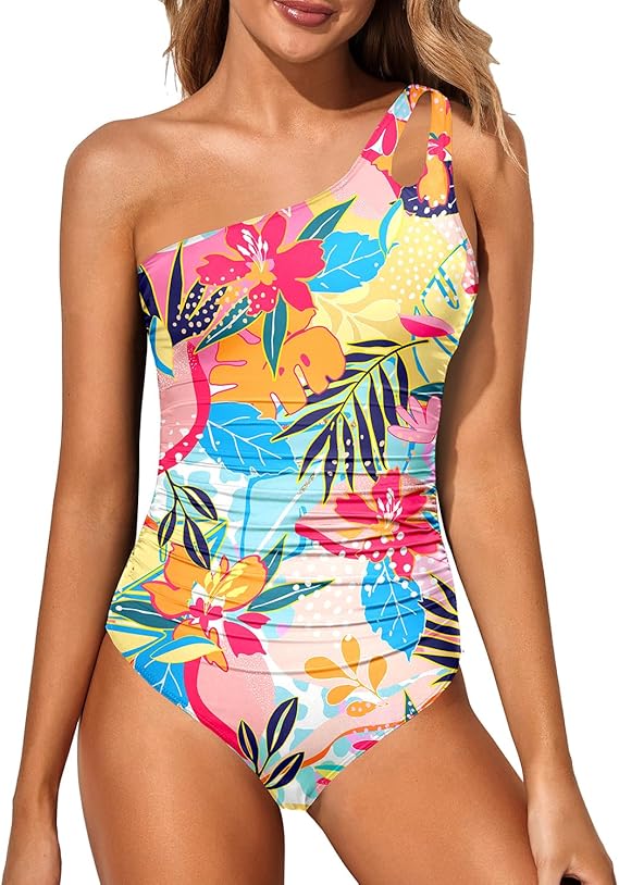 Zenia - Getailleerde one-shoulder badpak