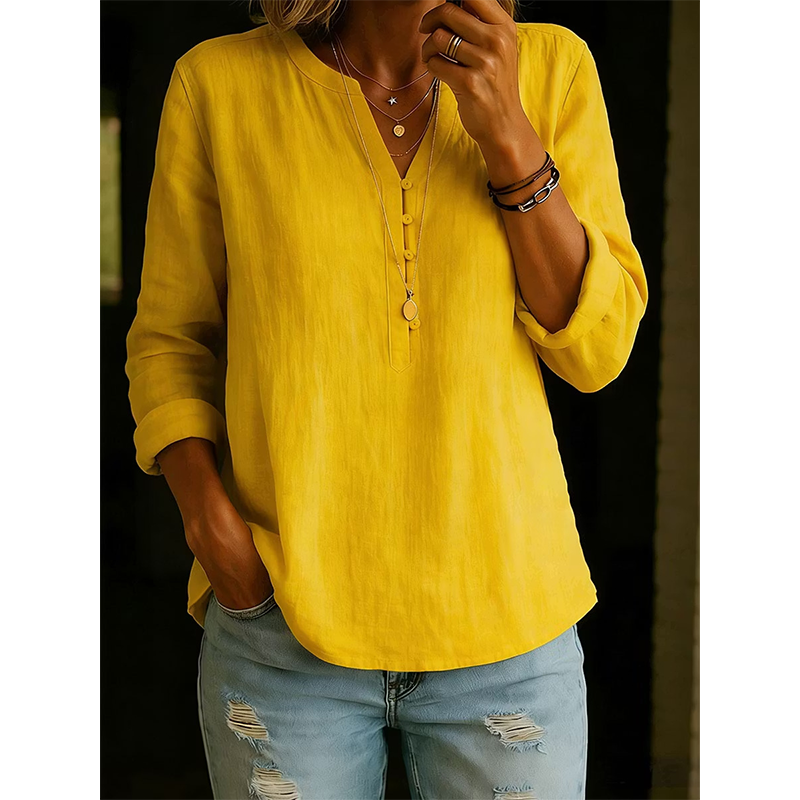 Vaelis - Vrouwelijke losse blouse met V-hals en knopen