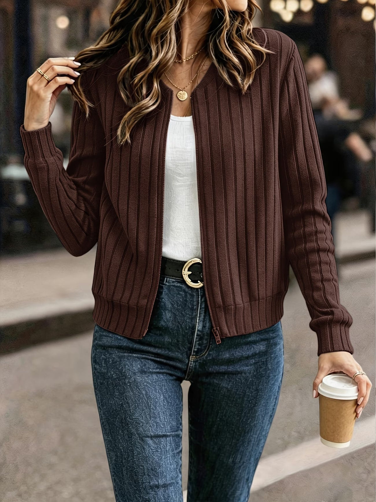 Coby - Dames ribgebreide vest met rits