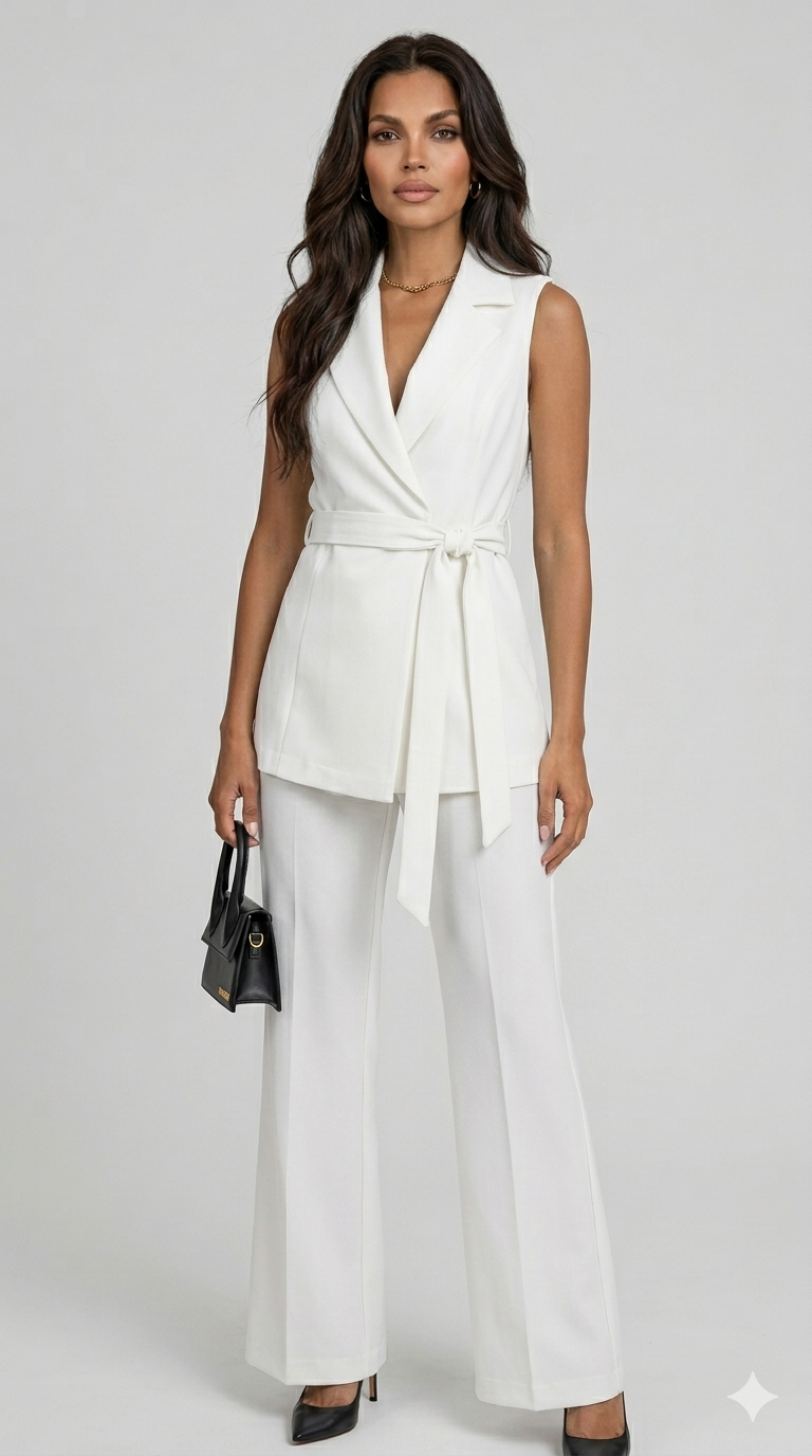 Fynellea - Elegante Mouwloze Vrouwen Set Met Brede Taillebroek