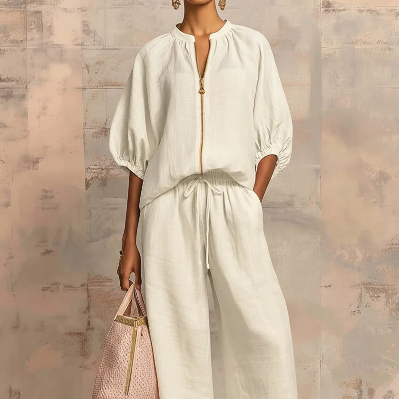 Calyndra - Dames tweedelig ensemble met rits-top en brede broek