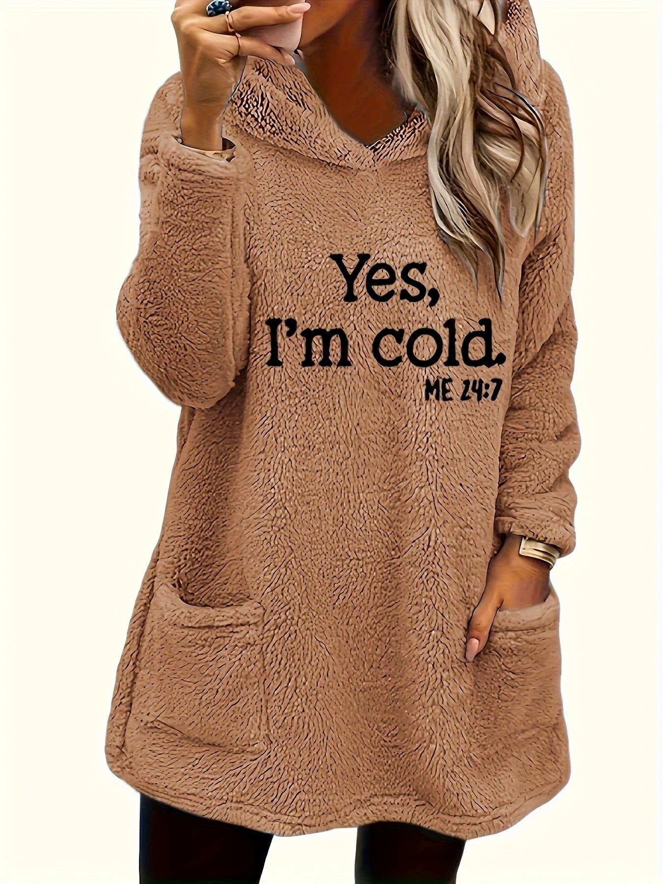 Marilina - Sweatshirt van Pluche met Hoodie en Print