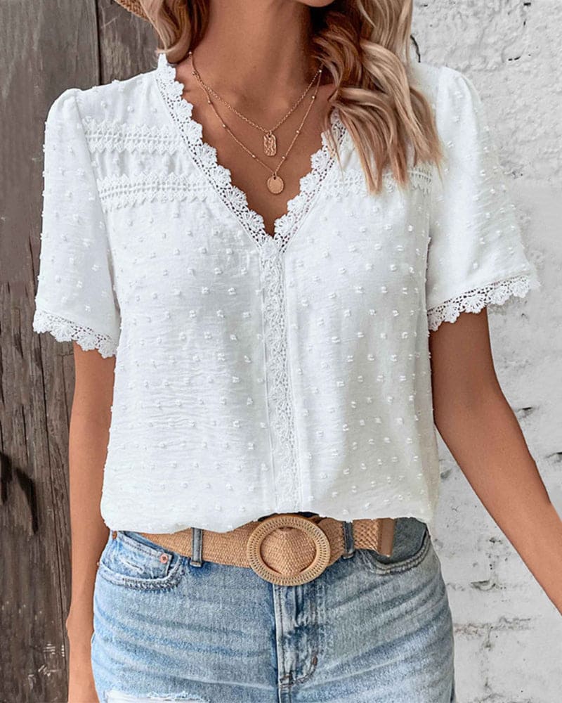 Orestina - Kanten Shirt met Korte Mouwen