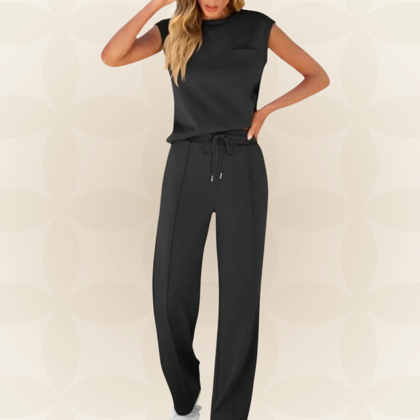 Rovessa - Dames tweedelig ontspannen set met brede broek