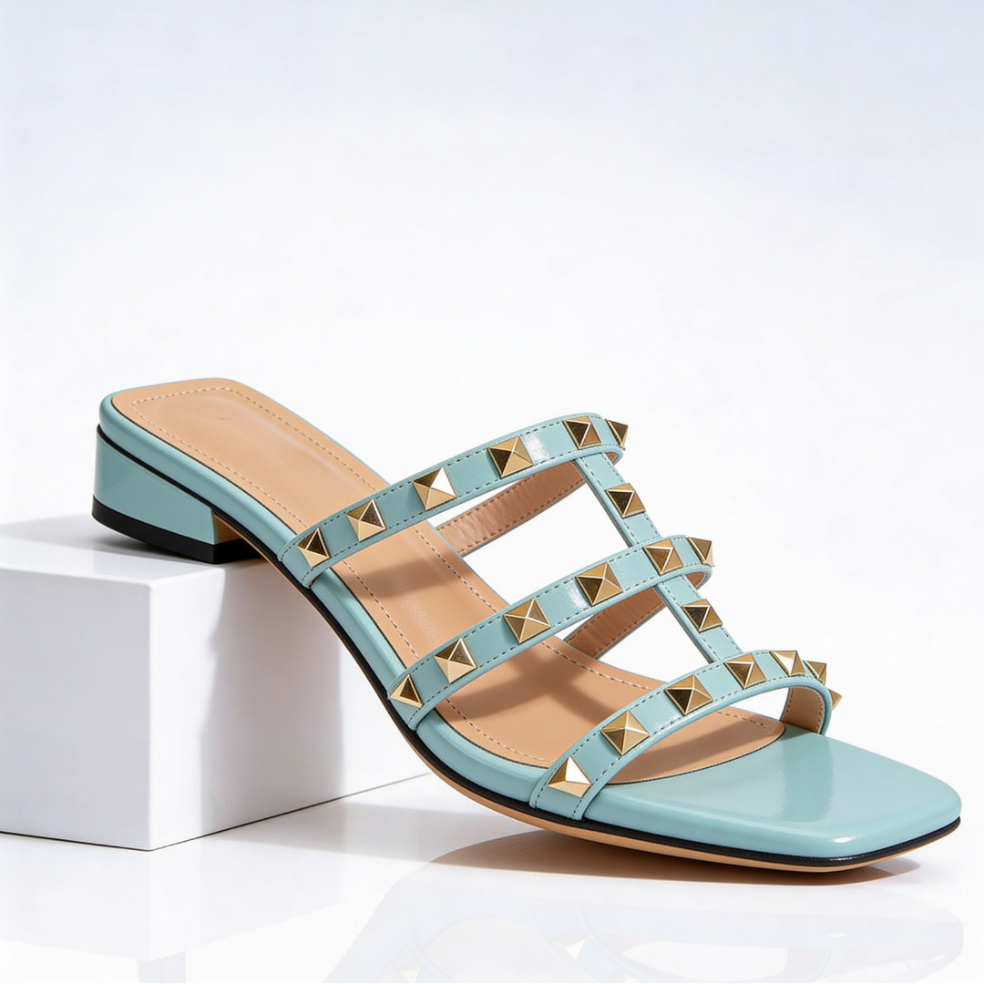 Frovelle - Dames sandalen met studs lederen comfortabele zool lage hak chique stijl