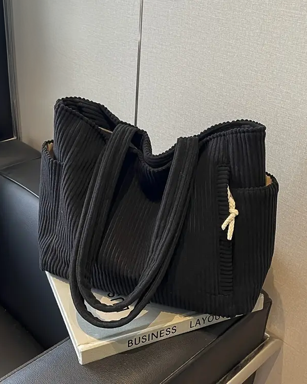 Gisara - Geribde tote bag met koorddetail