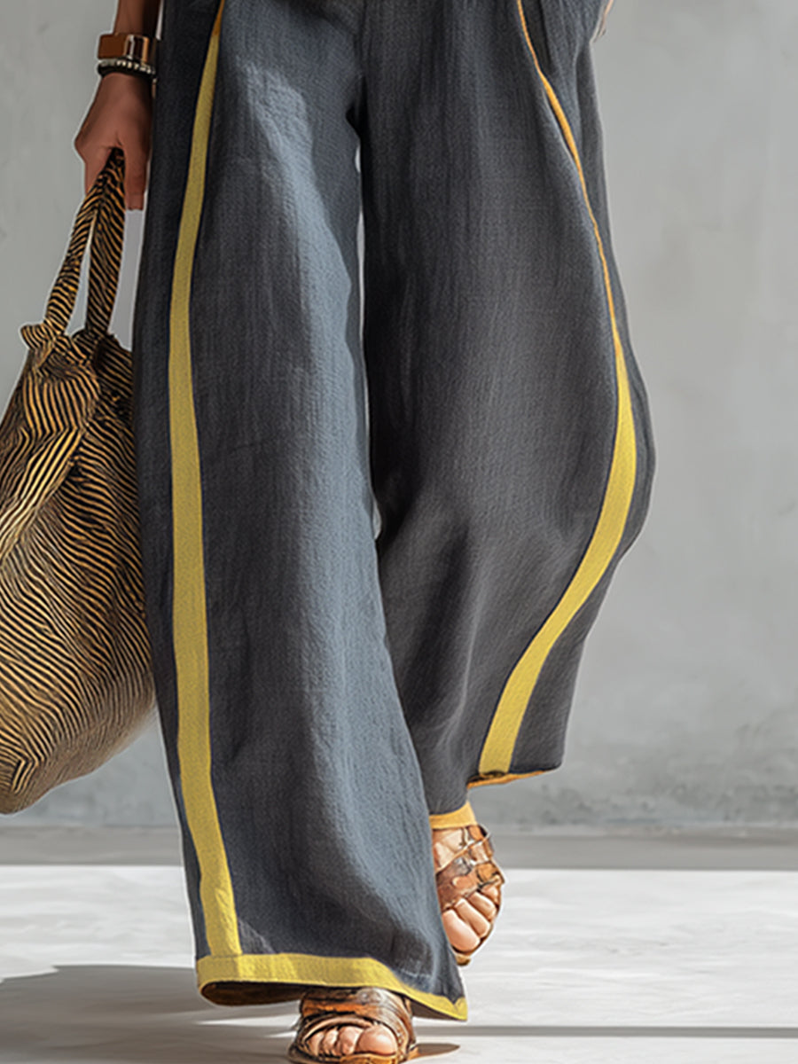 Tavindra - Elegante Katoen Linnen Set voor Dames – Mouwloos Top & Wijde Broek