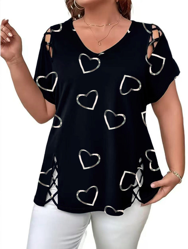 Elowra - Damesblouse met V-hals en hartjesprint