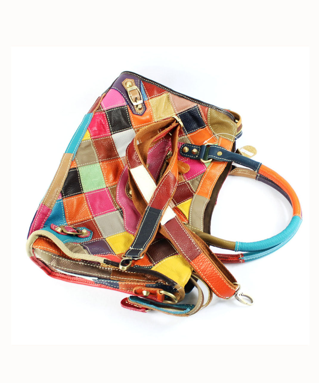 Gravina - Elegante draagtas van patchwork kalfsleer met ritssluiting en colourblock-studs