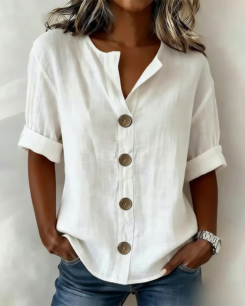Pavixa - Dames Lichte Blouse met Knopen Vloeiende Snit voor de Zomer