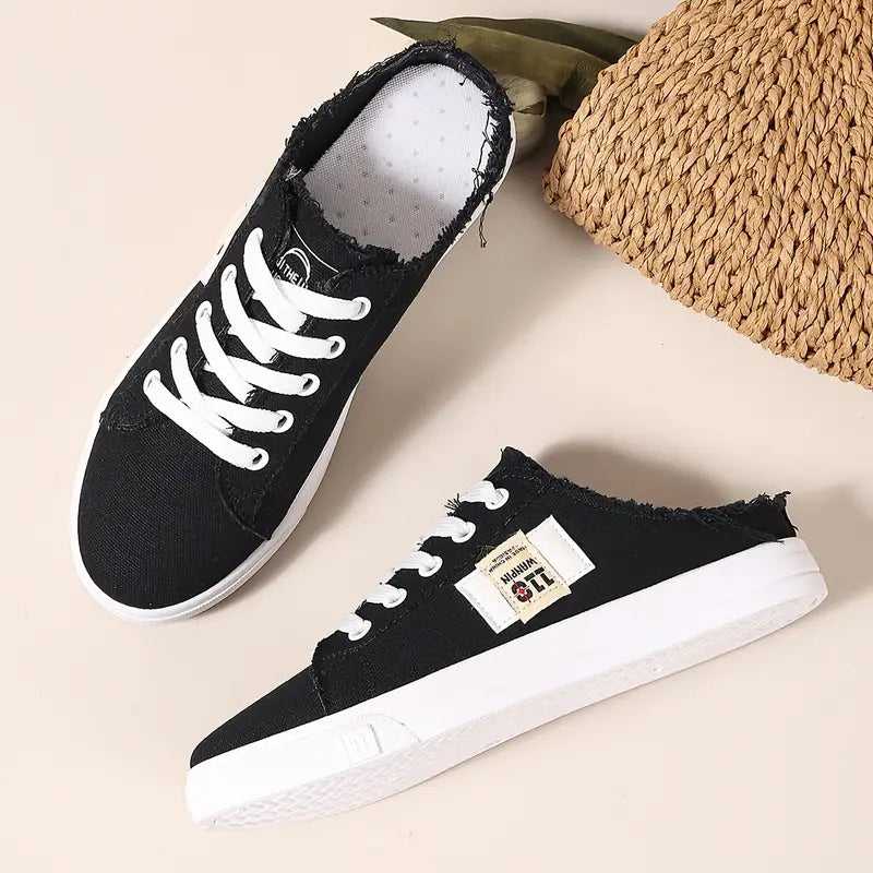 Cyrelia - Trendy en comfortabele platte veterschoenen van canvas die overal bij passen