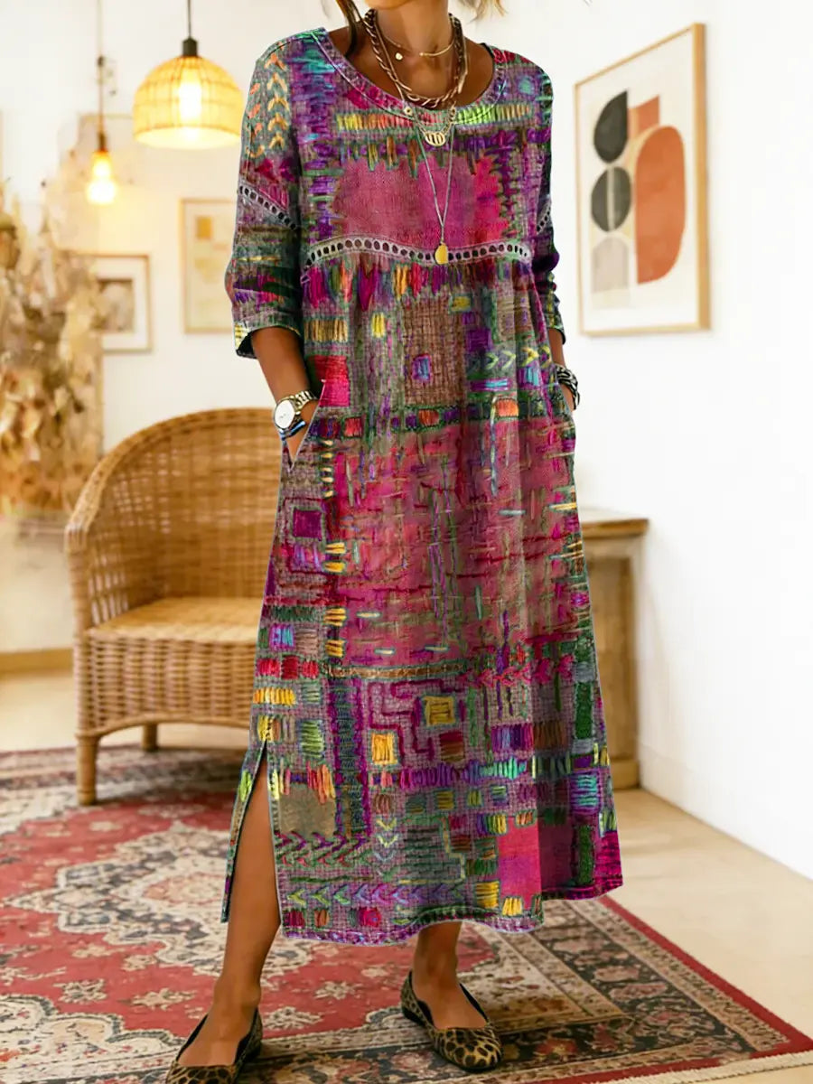 Lunethra - Robe Denim Patchwork Etnisch Dames
