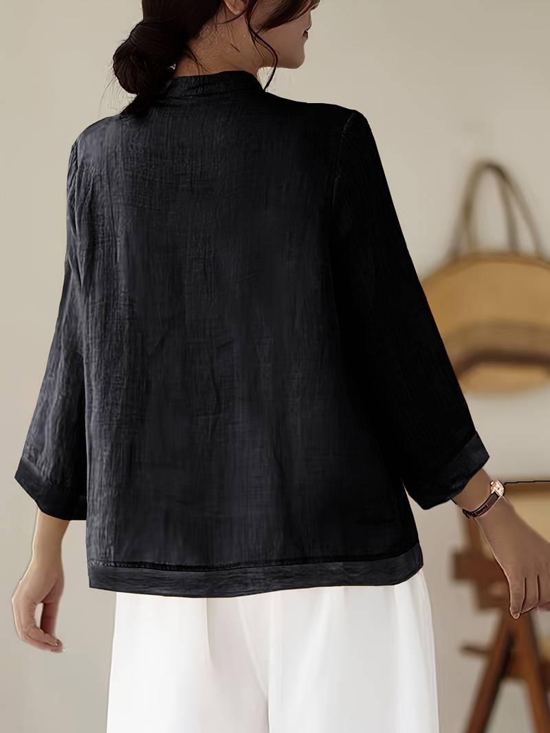 Celmira - Vintage Oversized Blouse met Geknoopte Sluiting