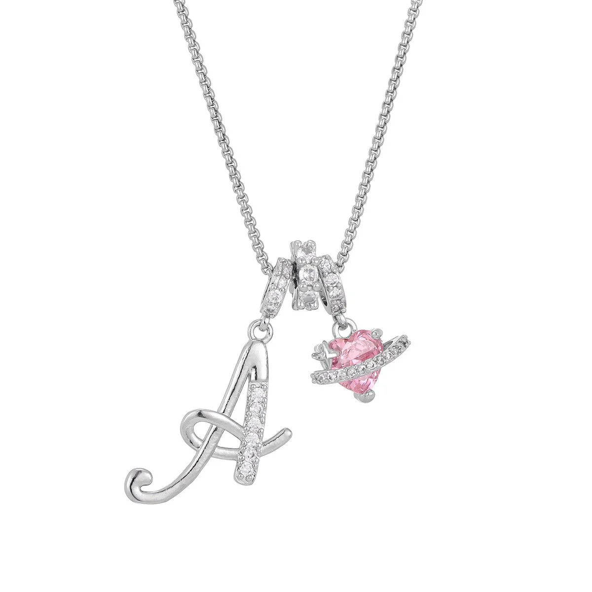 Carmelle - Initialen Ketting Met Roze Hartje