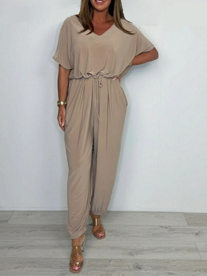 Cymara - Katoenen jumpsuit met V-hals en strikdetail