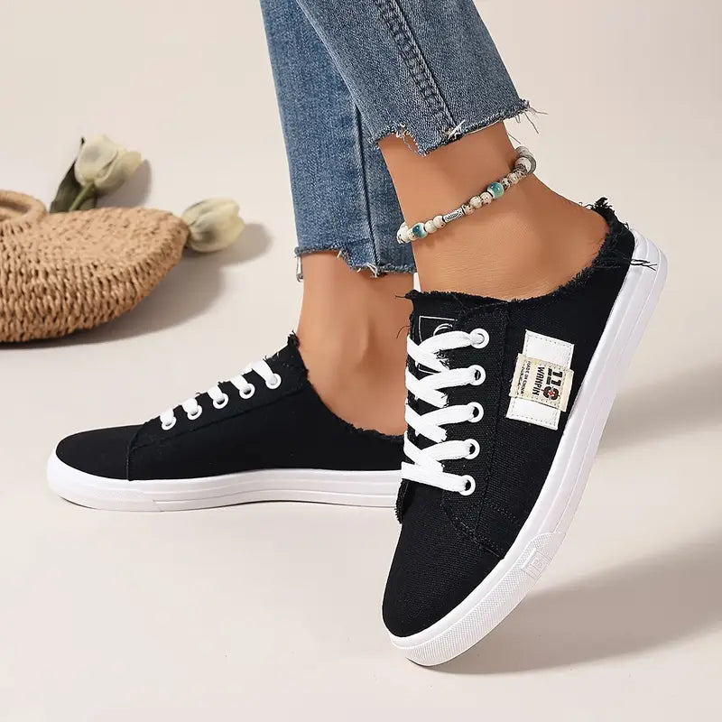 Cyrelia - Trendy en comfortabele platte veterschoenen van canvas die overal bij passen