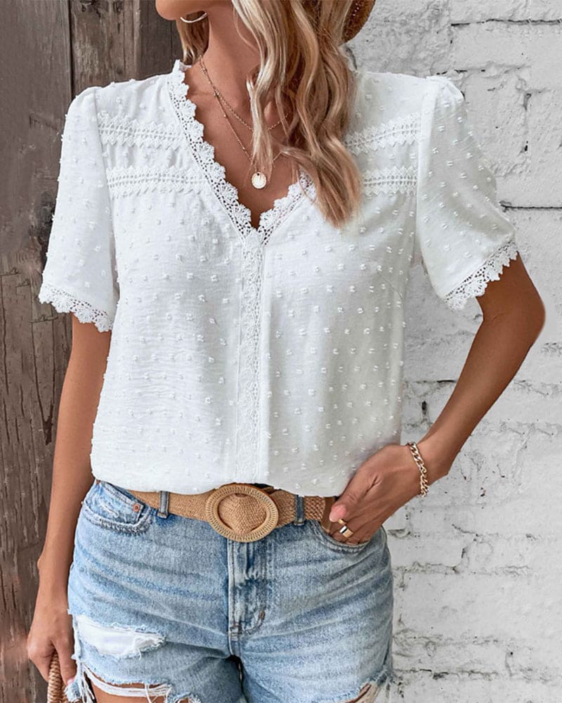 Orestina - Kanten Shirt met Korte Mouwen