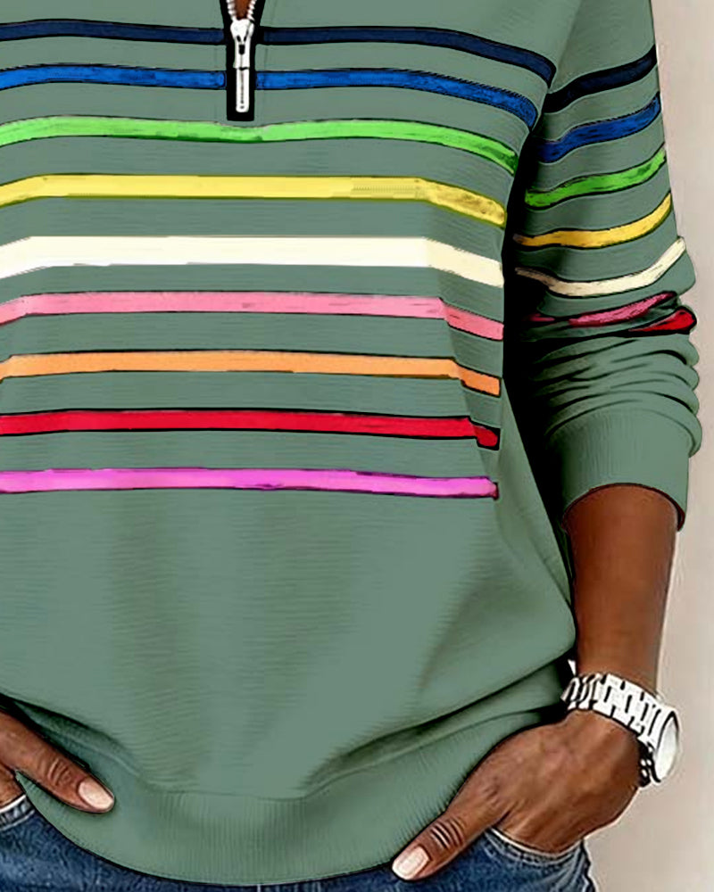 Isavelline - Casual Sweatshirt met Kleurige Strepen