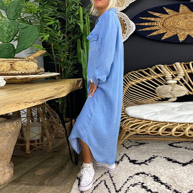 Terenza - denim maxi jurk met lange mouwen