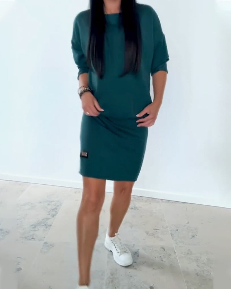 Jovirae - Rechte Casual Jurk met Lange Mouwen
