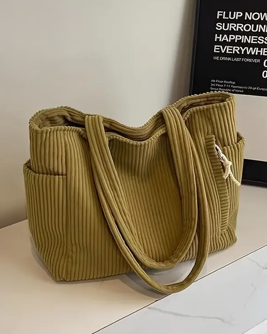 Gisara - Geribde tote bag met koorddetail