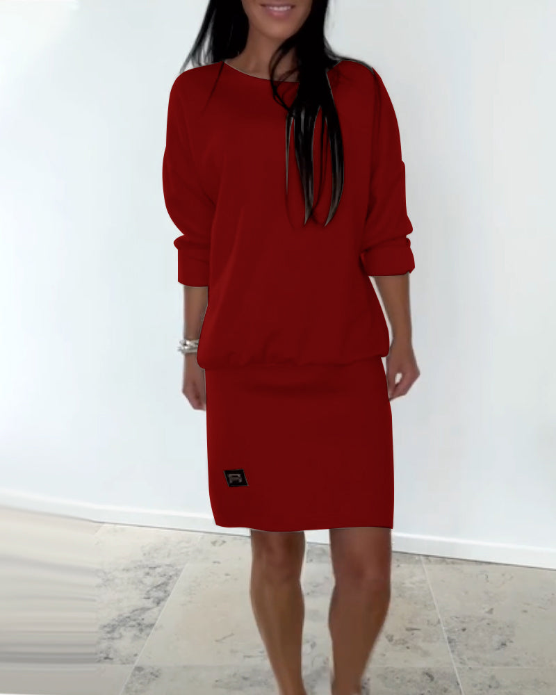 Jovirae - Rechte Casual Jurk met Lange Mouwen
