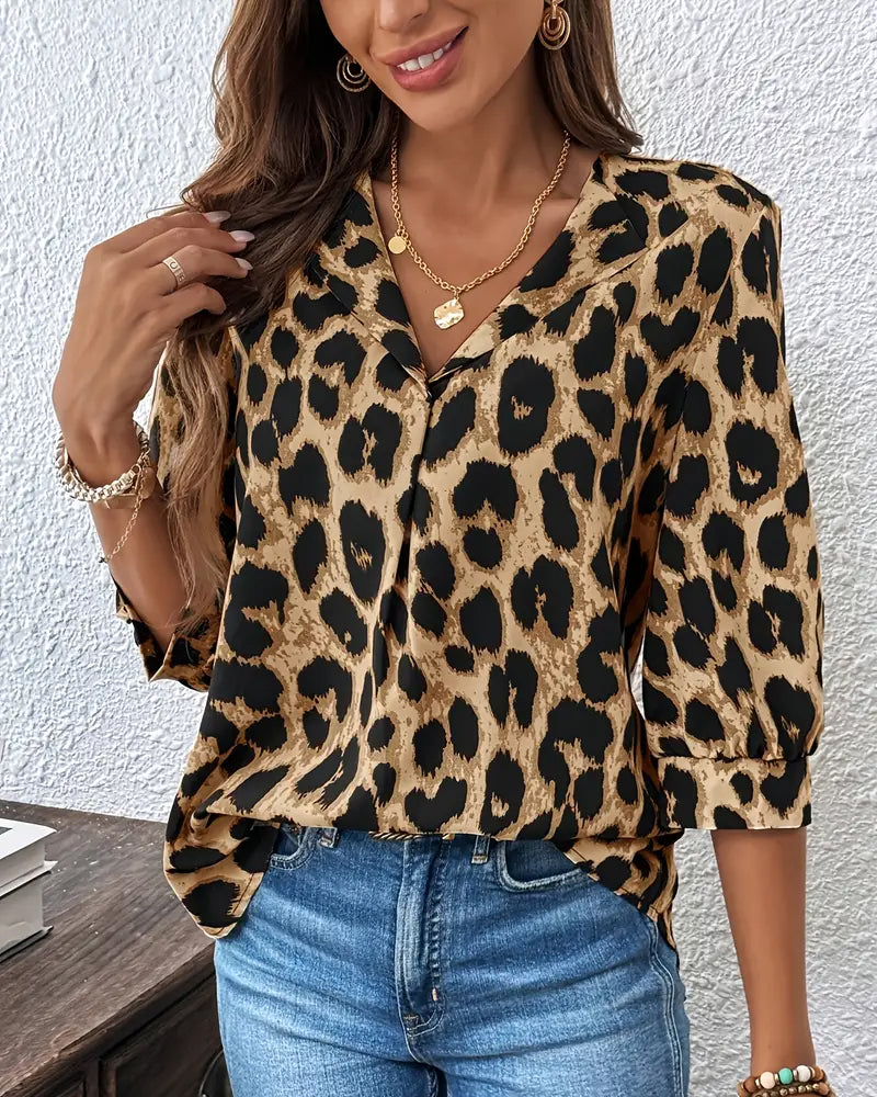 Astoria - Blouse met Halve Mouwen in Luipaardprint Groot