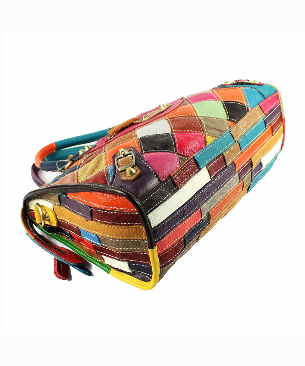 Gravina - Elegante draagtas van patchwork kalfsleer met ritssluiting en colourblock-studs