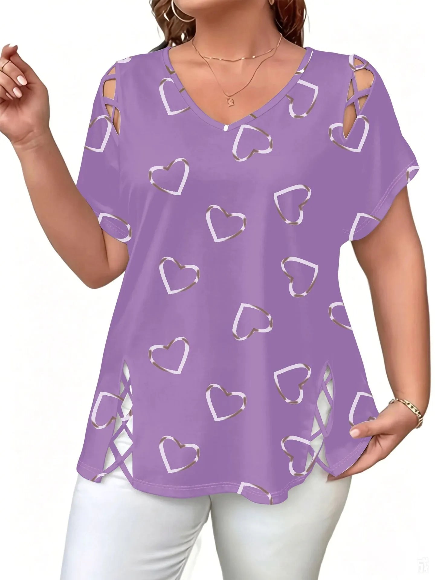 Elowra - Damesblouse met V-hals en hartjesprint