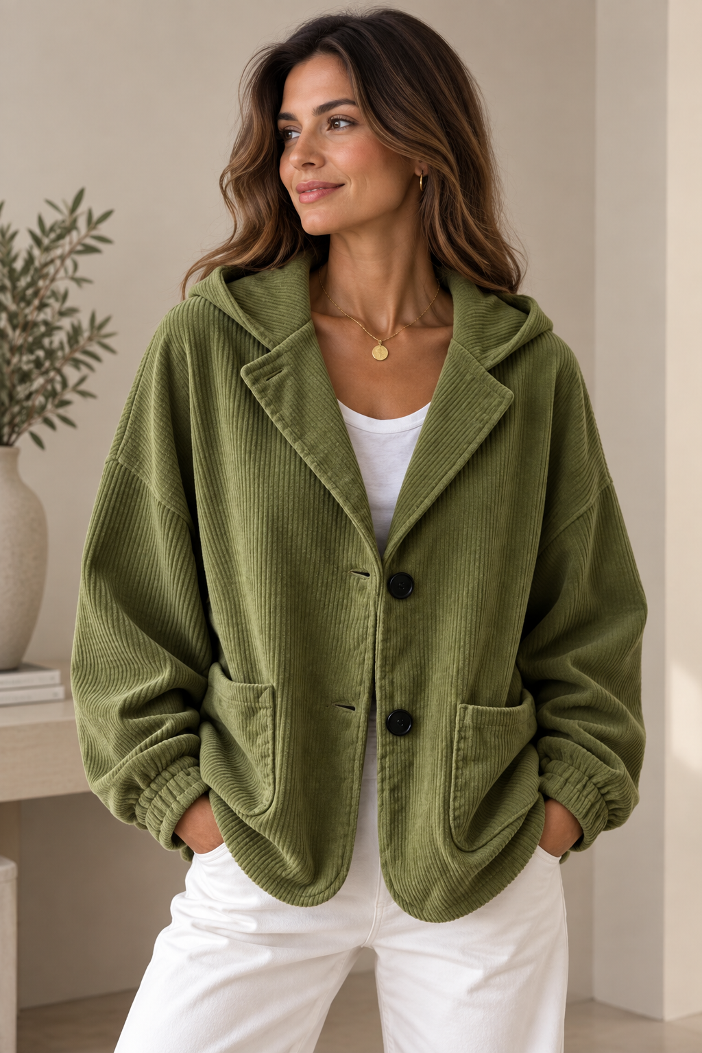 Berber - Dames oversized vest met ribfluweel effect en capuchon