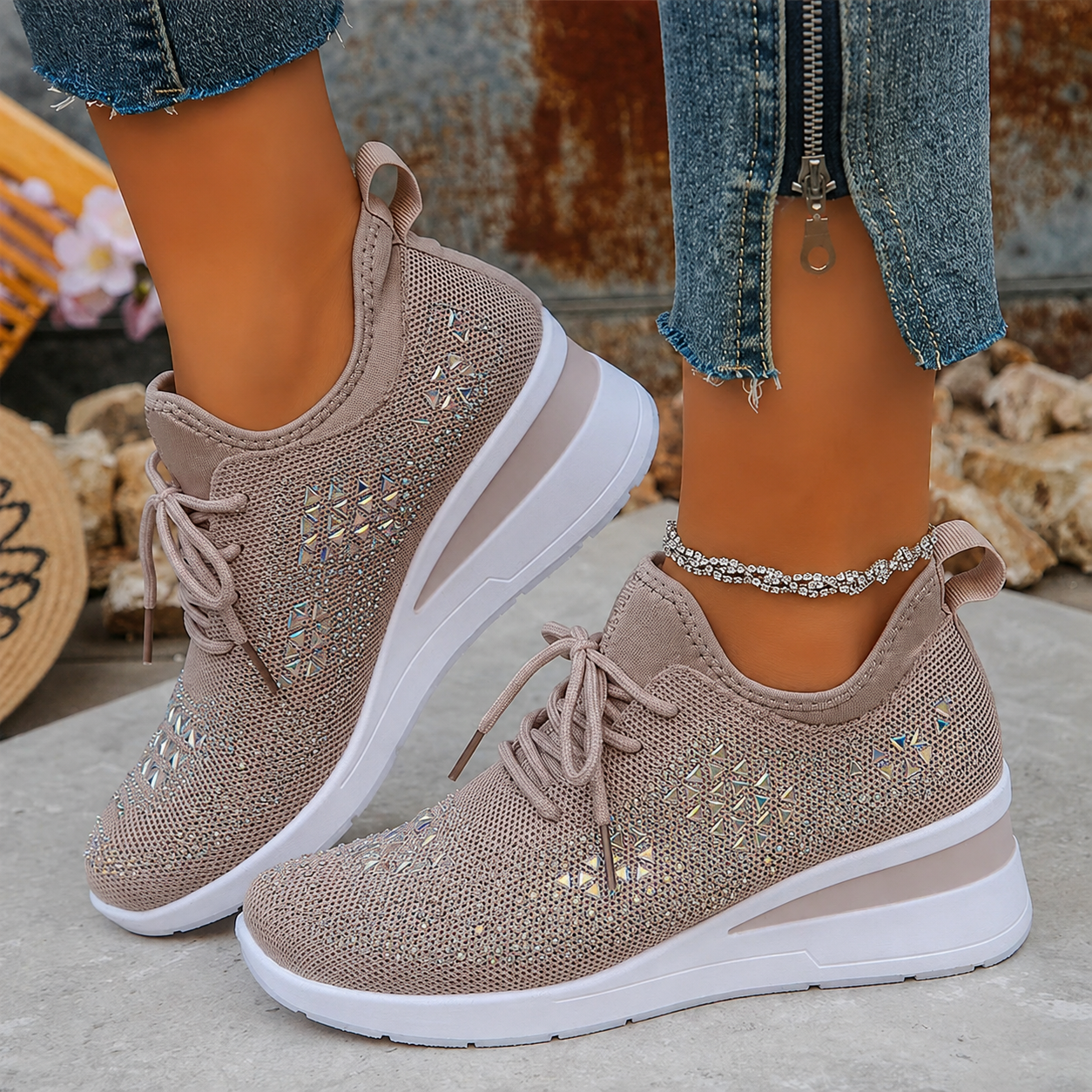 Esmeralda - Dames sneakers met comfortabele hak en ademend mesh