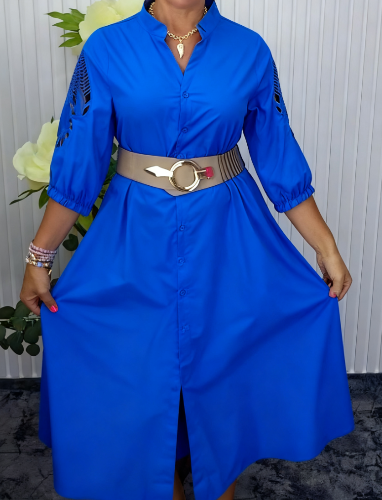 Mavellea - Elegante dameshemdjurk met riem en vloeiende midi-snede