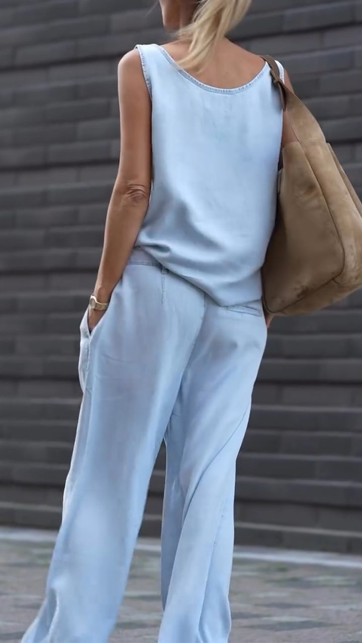 Maravelle - Casual damesoutfit met V-hals en mouwloze Tencel-denim