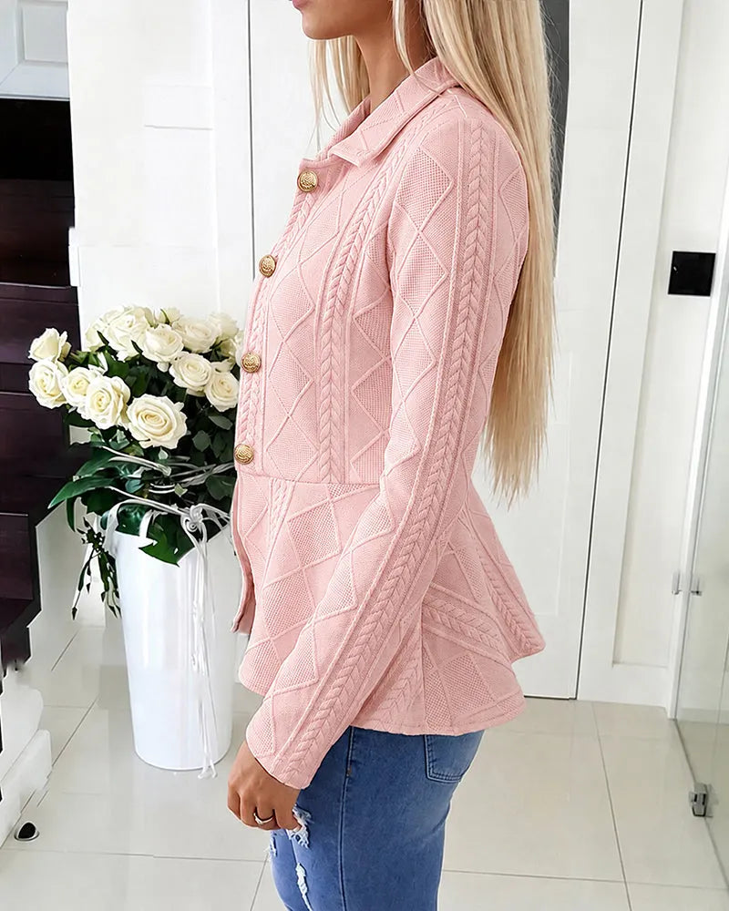 Geeske - Dames cardigan met chevron- en argylepatroon en omgeslagen kraag