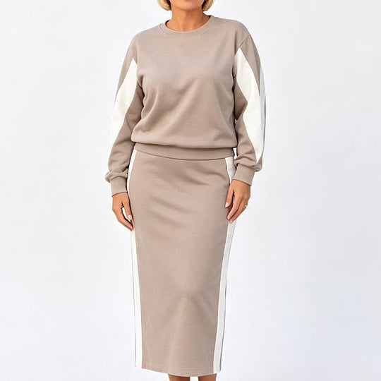 Kaat - Twee-delig Gebreid Set met Bicolor Patroon voor Dames