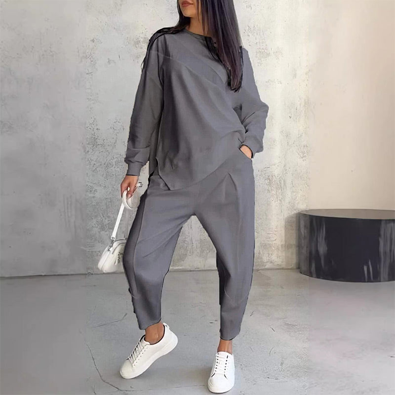 Evanna - Vrouwen asymmetrisch sweatshirt set met comfortabele broek
