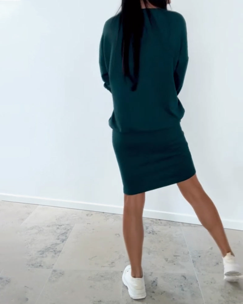 Jovirae - Rechte Casual Jurk met Lange Mouwen