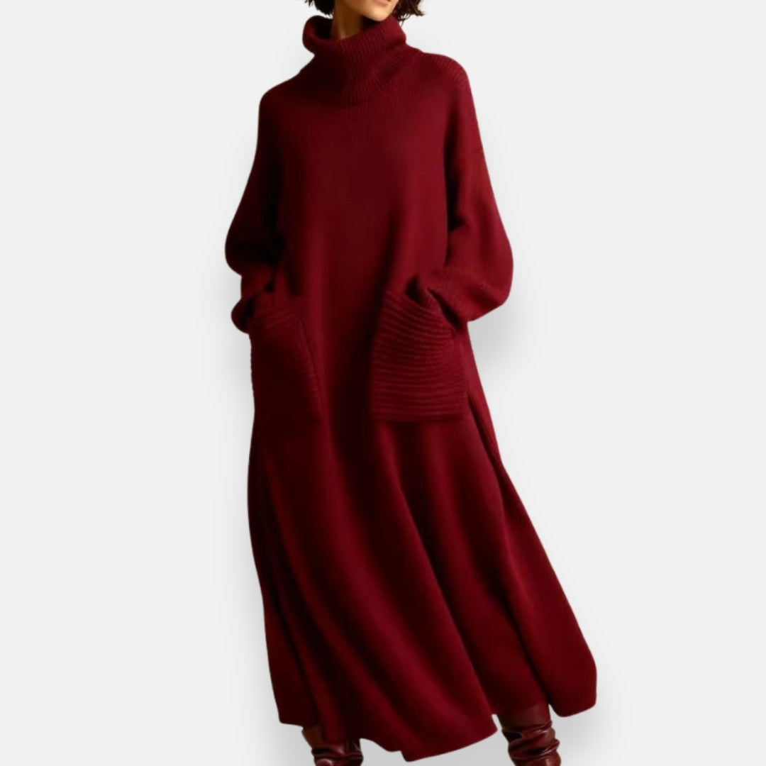 Alyndra - Lange Tricot Jurk met Hoge Hals