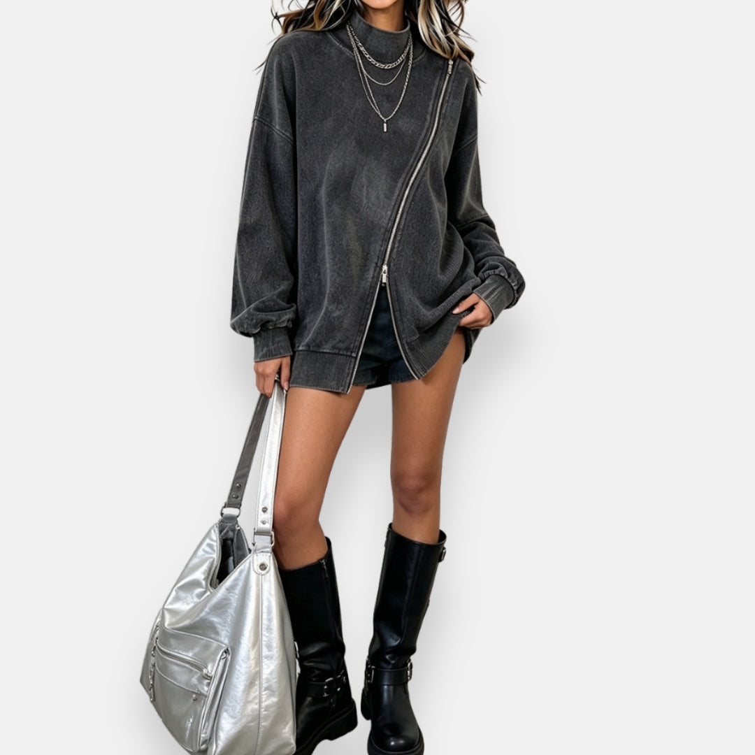 Gerdina - Dames oversized sweatshirt met asymmetrische rits
