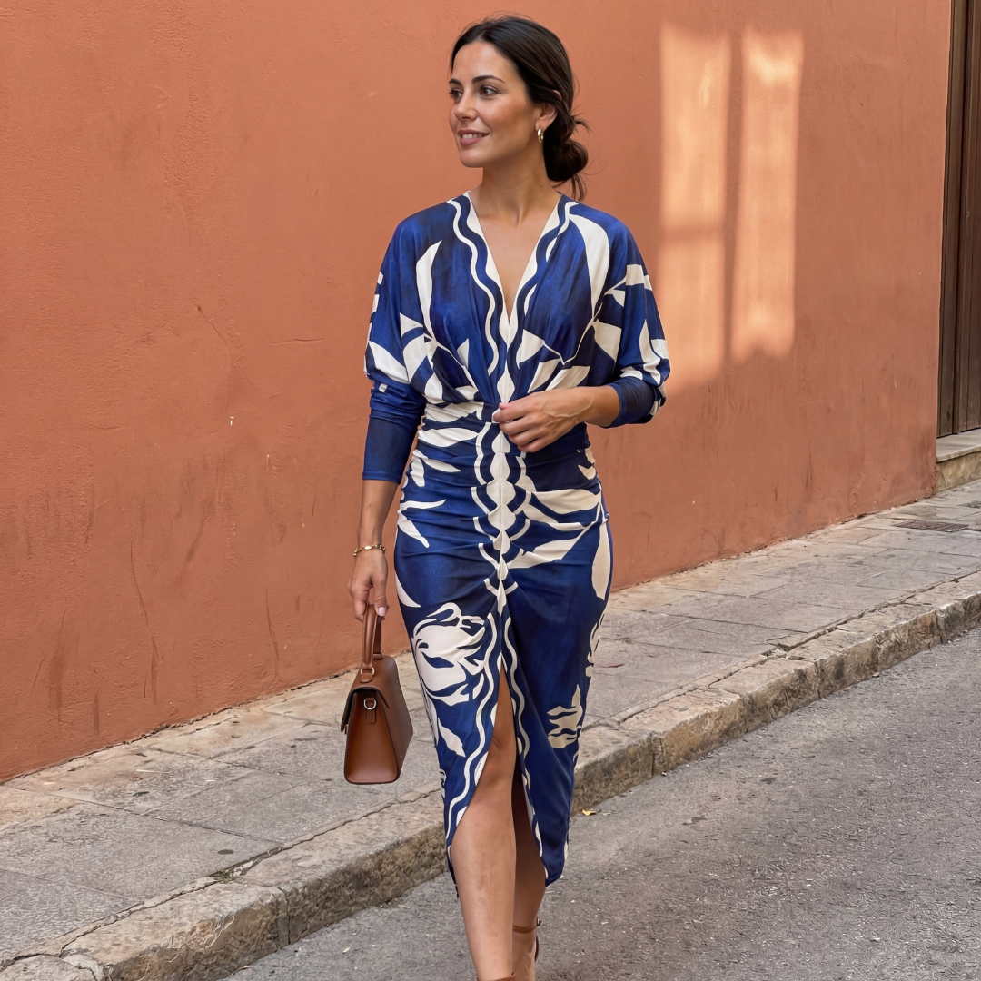 Isadora - Maxi Jurk Dames Vloeiend Met V-Hals Kruisende Snit Aansluitende Elegante Taille
