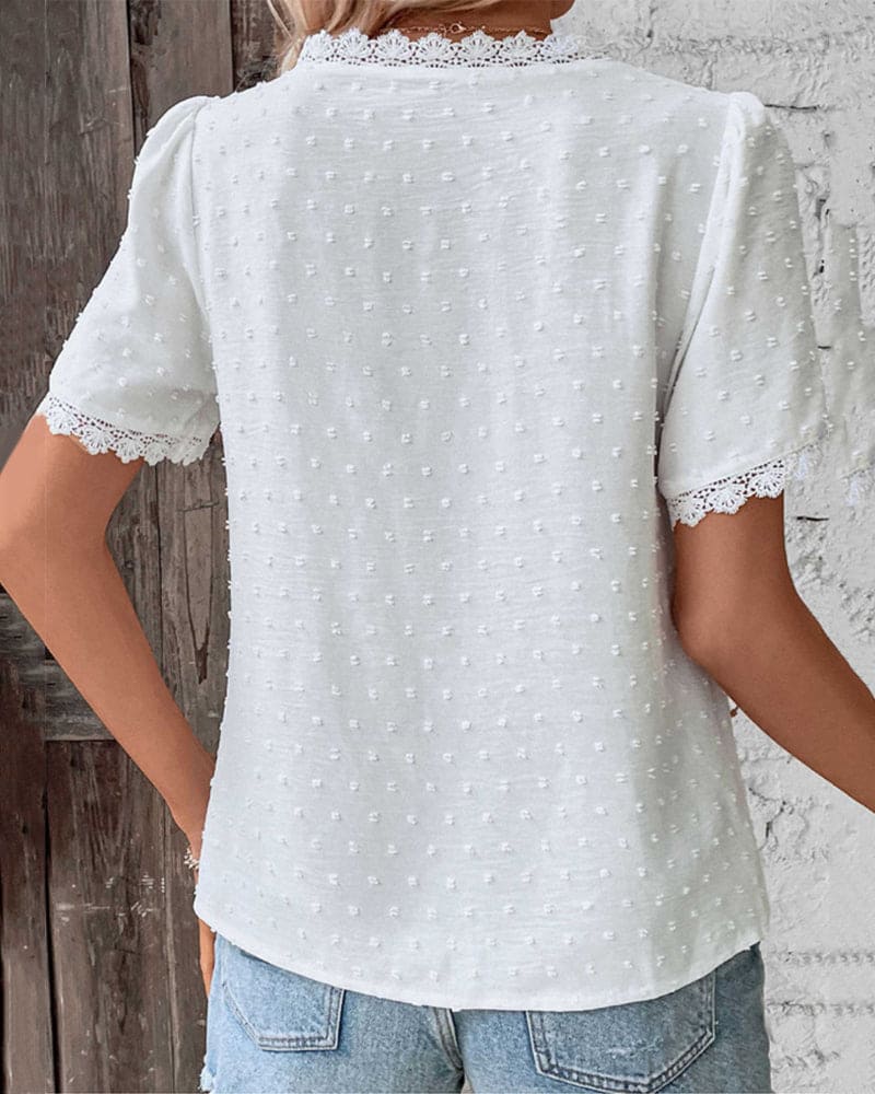 Orestina - Kanten Shirt met Korte Mouwen