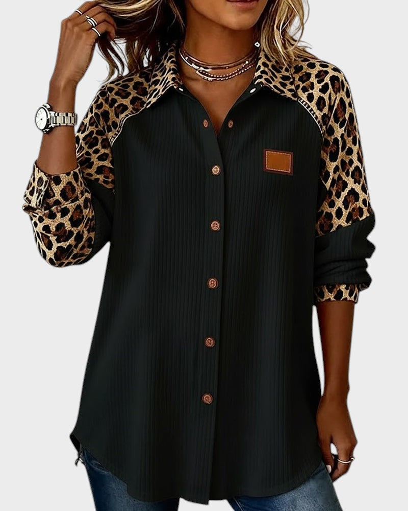 Oralynesse - Bicolor Knopshirt met Luipaarddetails