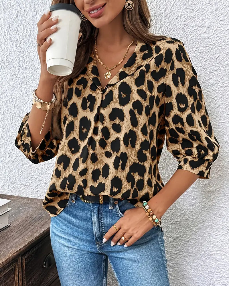 Astoria - Blouse met Halve Mouwen in Luipaardprint Groot