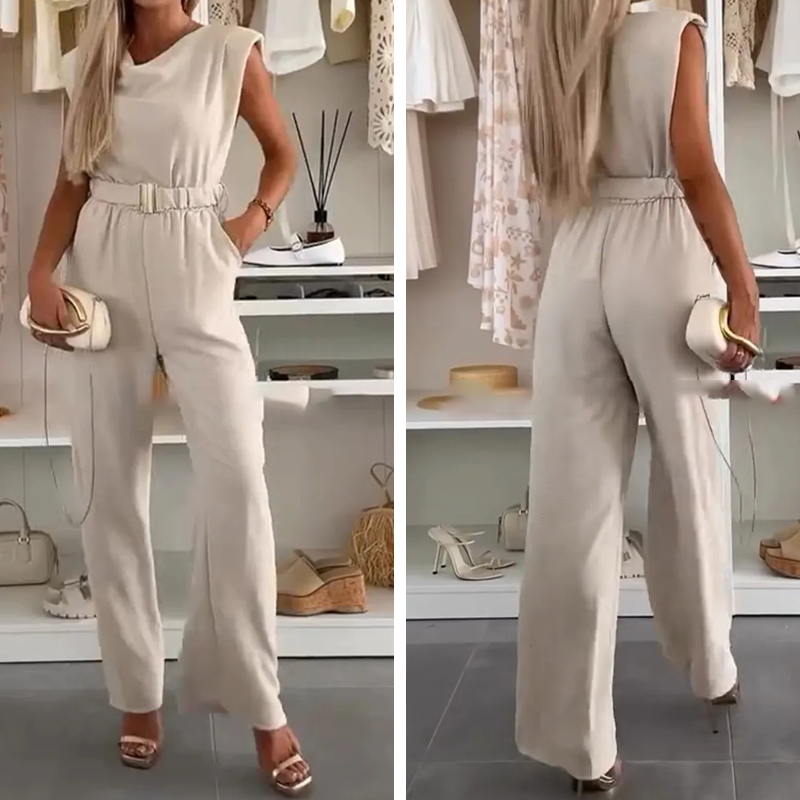 Briova - Dames jumpsuit zonder mouwen met gedrapeerde decolleté