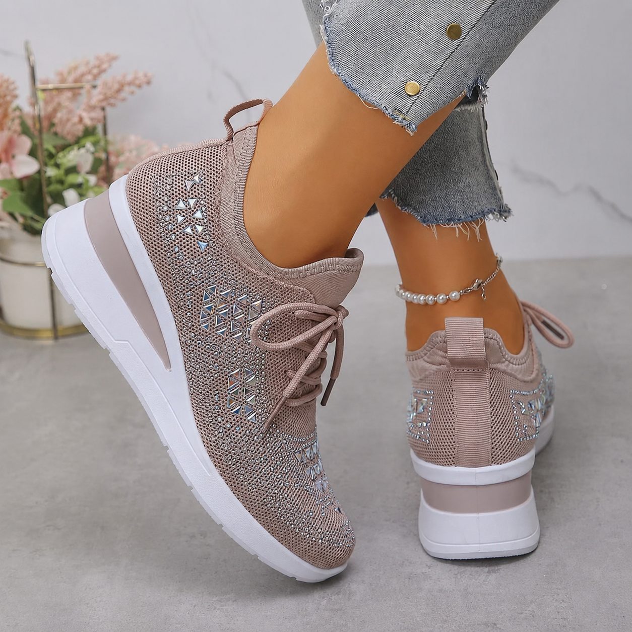Esmeralda - Dames sneakers met comfortabele hak en ademend mesh