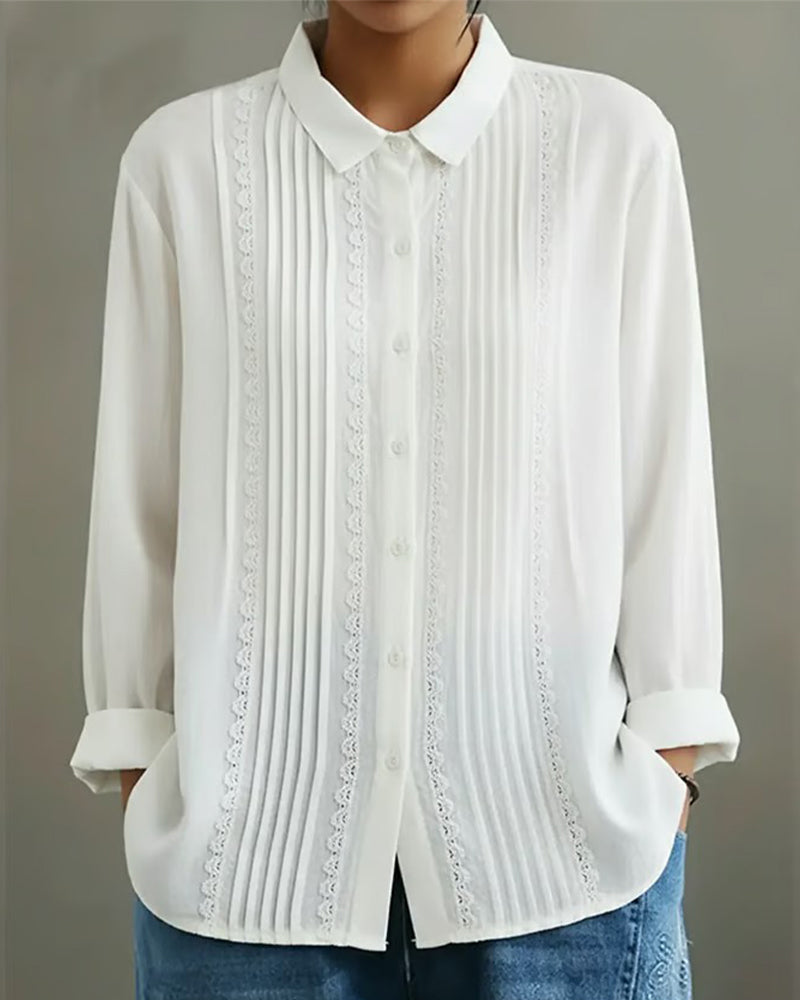 Cadrina - Elegante Chemise van Katoen en Linnen met Kant